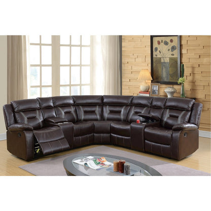 Gel Leatherette Manual Reclining Sectional Sofa, Dark Brown