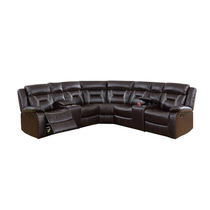 Gel Leatherette Manual Reclining Sectional Sofa, Dark Brown