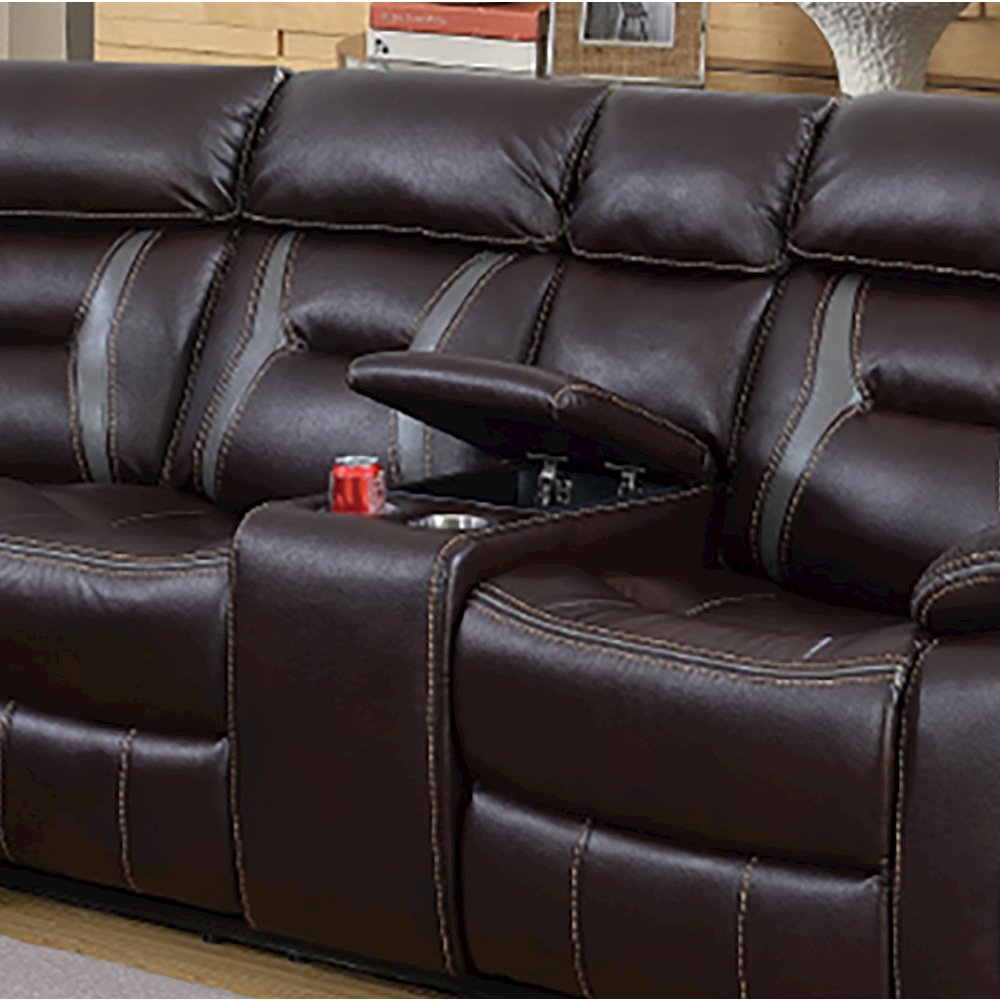 Gel Leatherette Manual Reclining Sectional Sofa, Dark Brown
