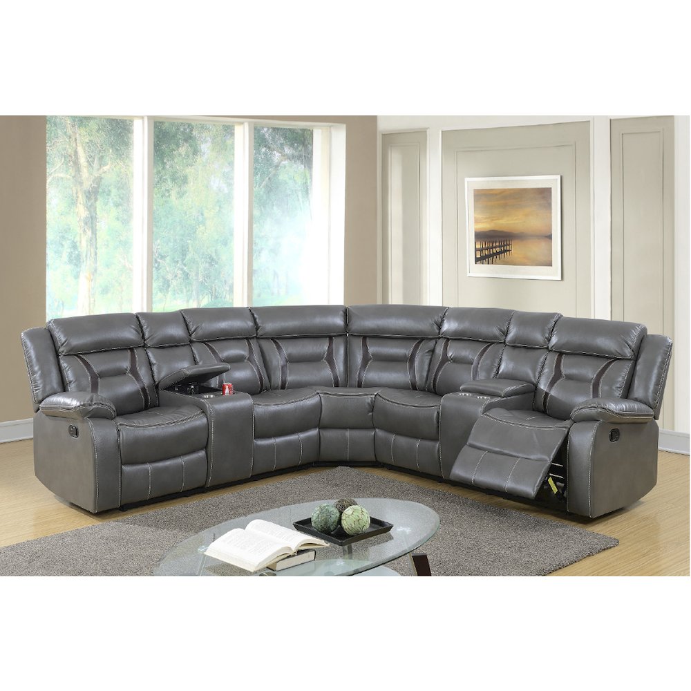 Gel Leatherette Manual Reclining Sectional Sofa, Grey