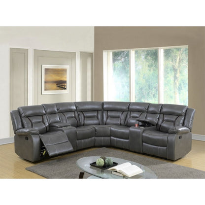 Gel Leatherette Manual Reclining Sectional Sofa, Grey