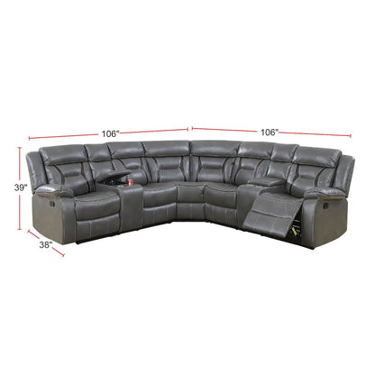 Gel Leatherette Manual Reclining Sectional Sofa, Grey