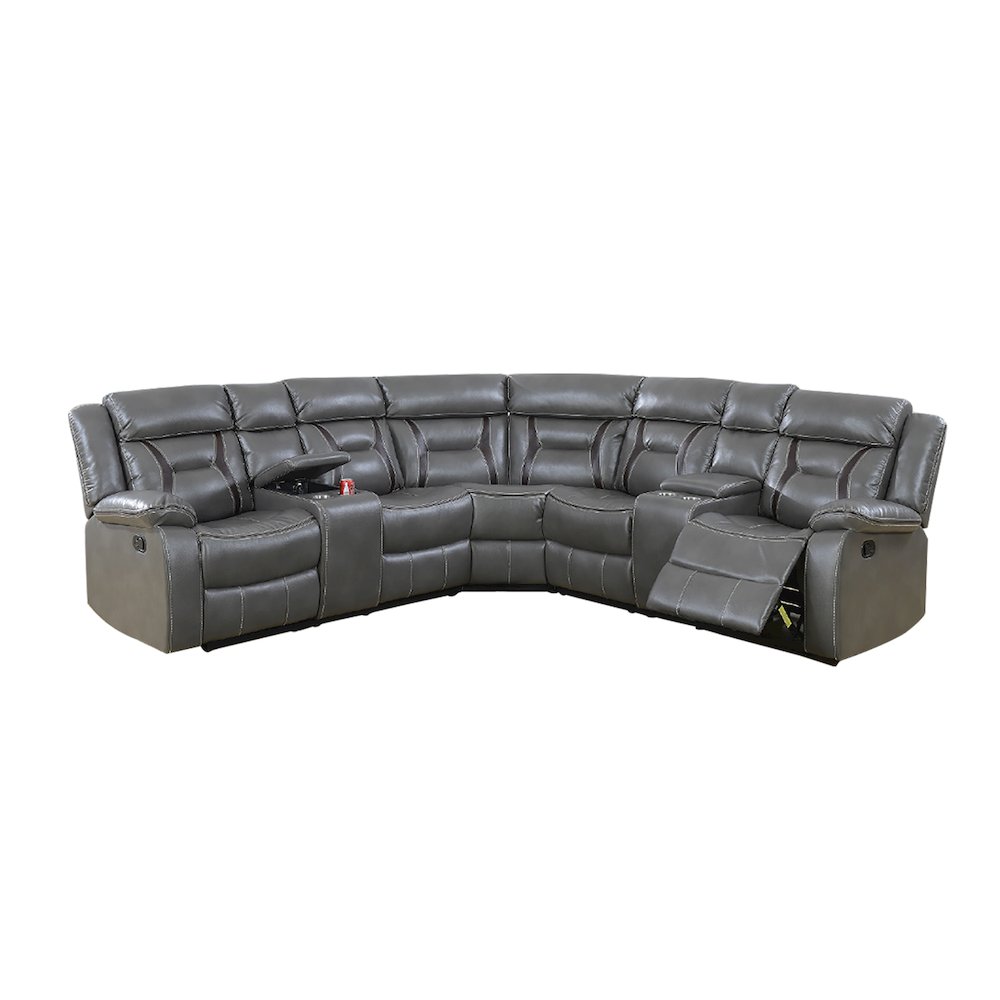 Gel Leatherette Manual Reclining Sectional Sofa, Grey