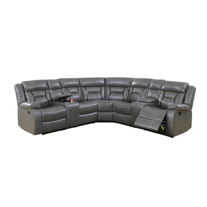 Gel Leatherette Manual Reclining Sectional Sofa, Grey