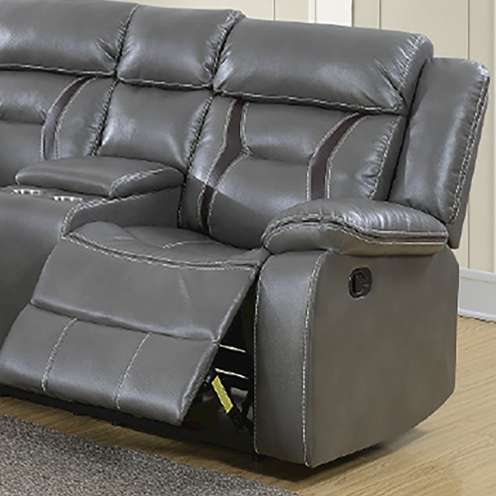 Gel Leatherette Manual Reclining Sectional Sofa, Grey
