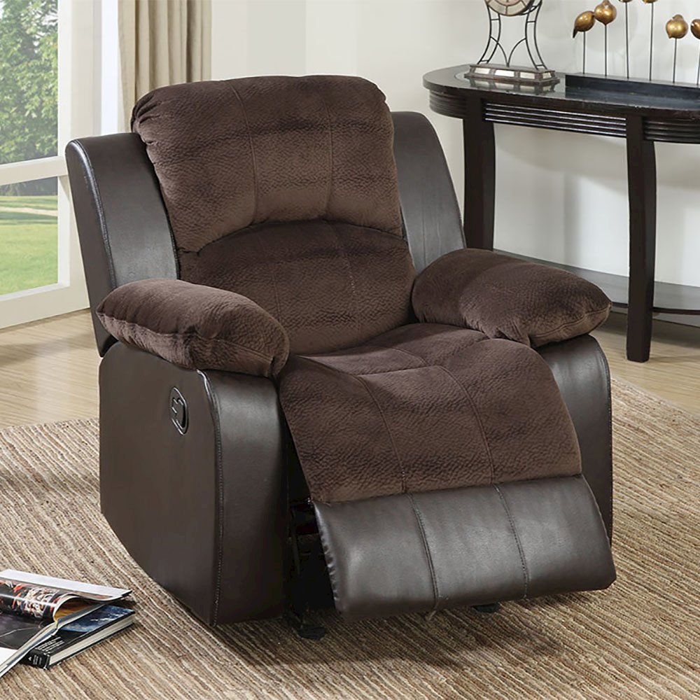 Padded Suede Upholstered Rocker Recliner in Chocolate