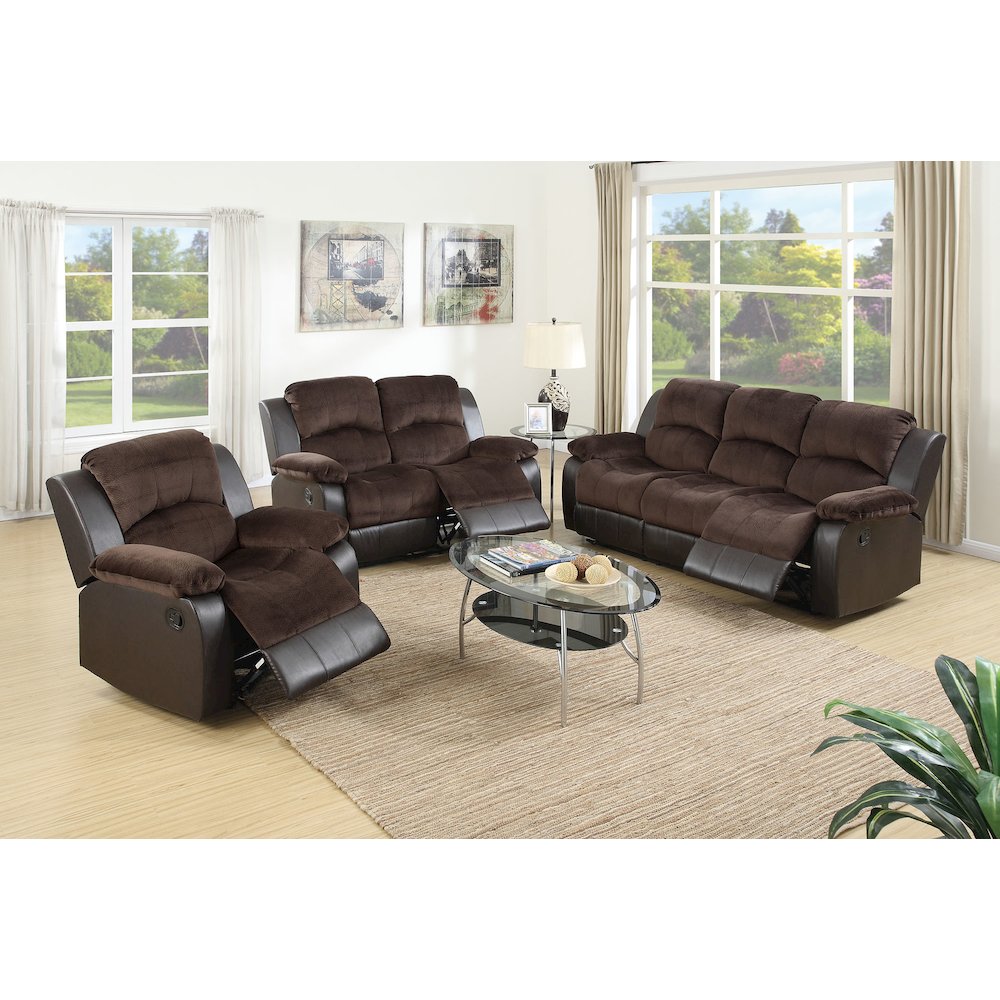 Padded Suede Upholstered Rocker Recliner in Chocolate