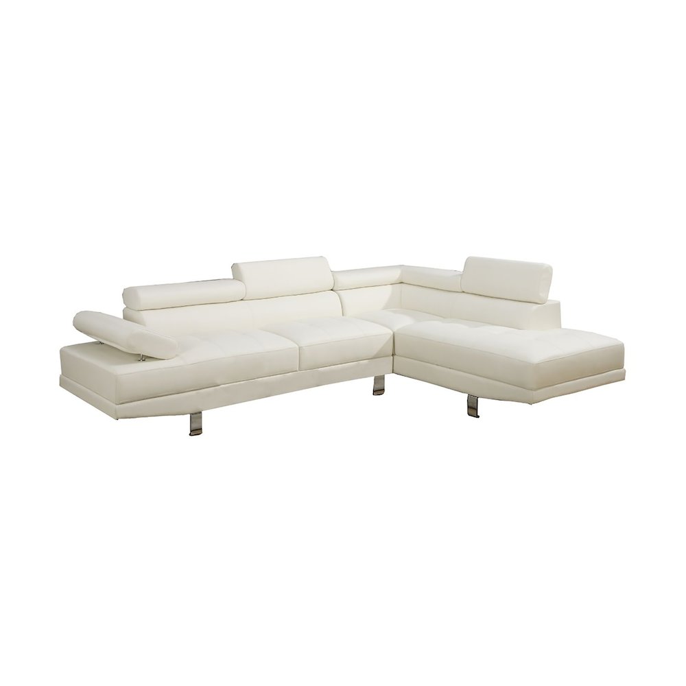 2 Piece Faux Leather Sectional Sofa with Metal Legs, White