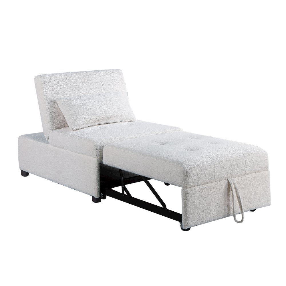 Sherpa Fabric Upholstered Sleeper Sofa Chair in White