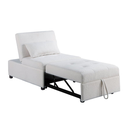 Sherpa Fabric Upholstered Sleeper Sofa Chair in White