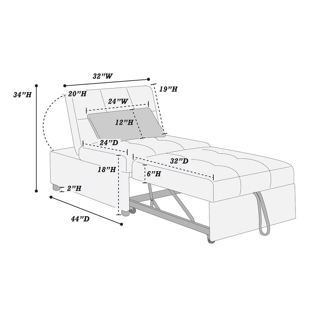 Sherpa Fabric Upholstered Sleeper Sofa Chair in White