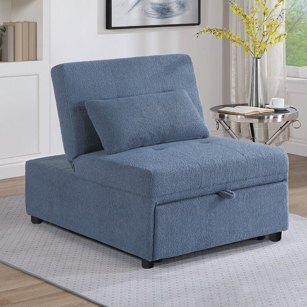 Sherpa Fabric Upholstered Sleeper Sofa Chair in Blue Gray