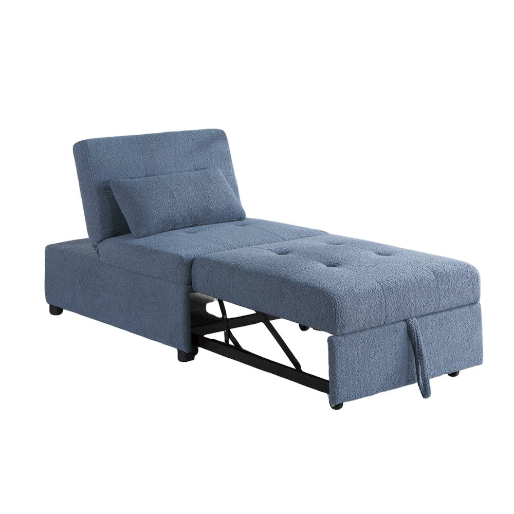 Sherpa Fabric Upholstered Sleeper Sofa Chair in Blue Gray