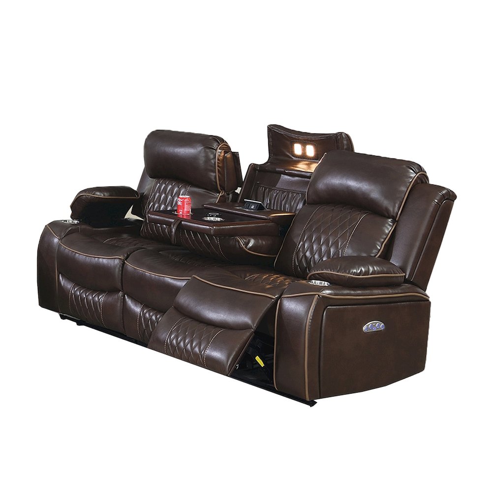 Leatherette Power Motion Sofa with USB Port in Brown
