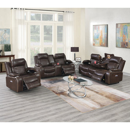 Leatherette Power Motion Sofa with USB Port in Brown