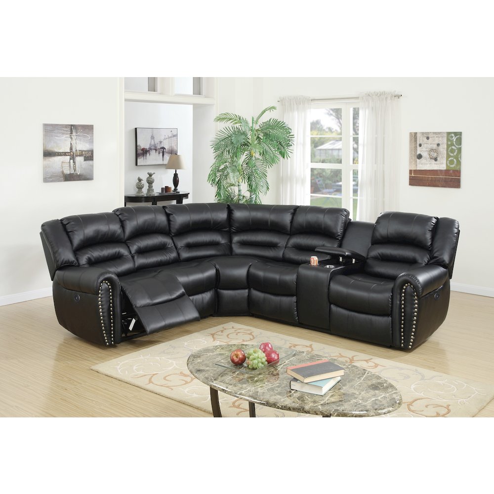 Bonded Leather Power Reclining Sectional Sofa, Black