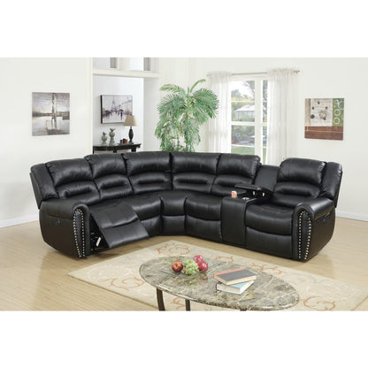 Bonded Leather Power Reclining Sectional Sofa, Black