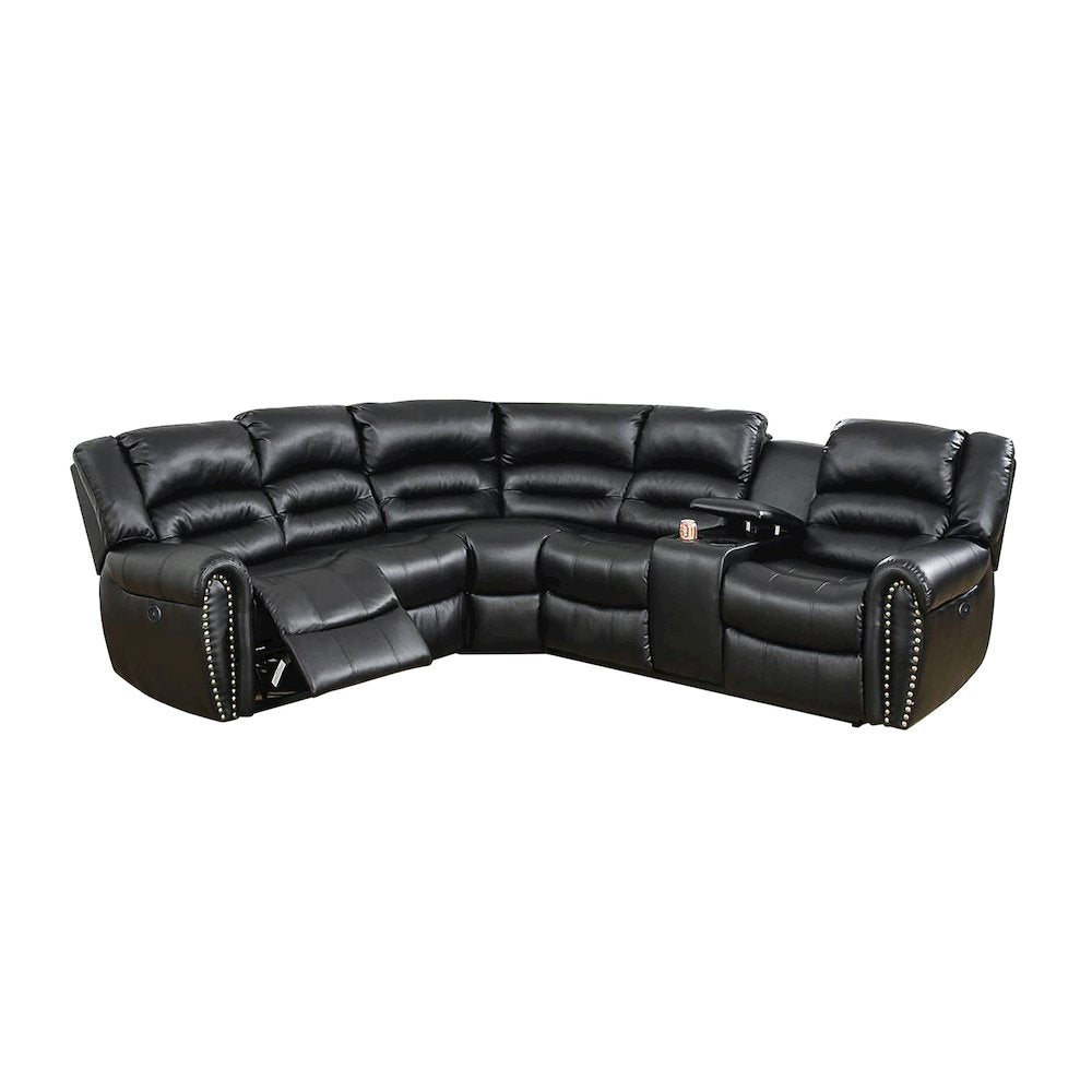 Bonded Leather Power Reclining Sectional Sofa, Black