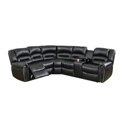 Bonded Leather Power Reclining Sectional Sofa, Black