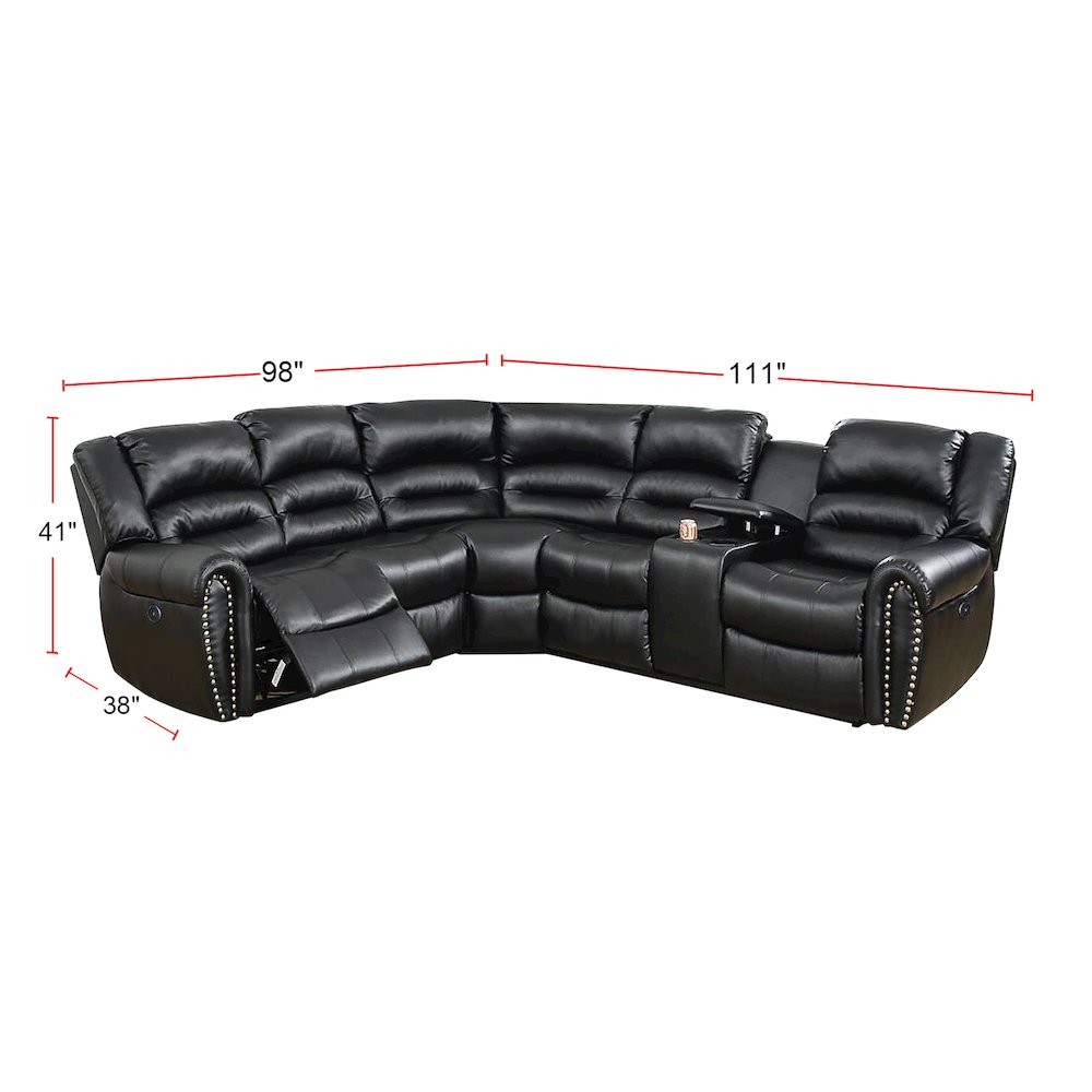 Bonded Leather Power Reclining Sectional Sofa, Black