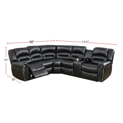 Bonded Leather Power Reclining Sectional Sofa, Black