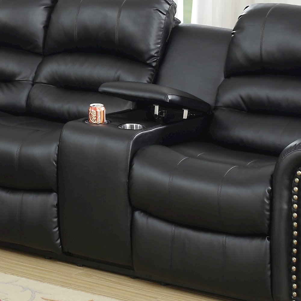 Bonded Leather Power Reclining Sectional Sofa, Black
