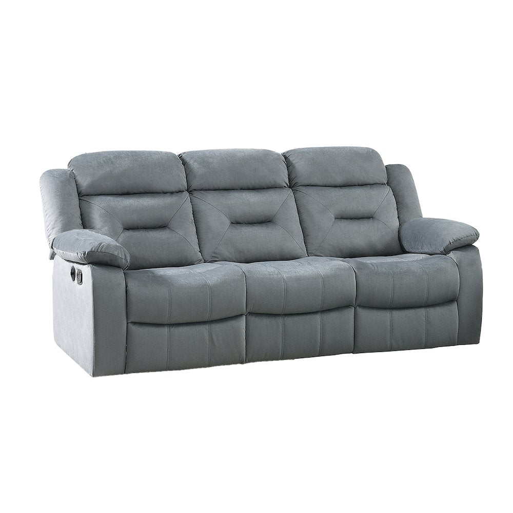 Velvet Upholstered Manual Motion Recliner Sofa with USB Port in Dark Gray