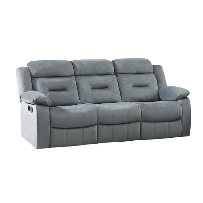 Velvet Upholstered Manual Motion Recliner Sofa with USB Port in Dark Gray