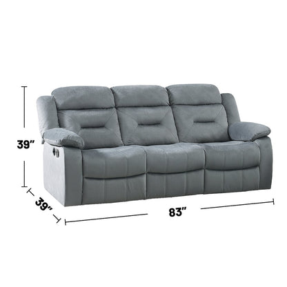 Velvet Upholstered Manual Motion Recliner Sofa with USB Port in Dark Gray