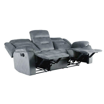 Velvet Upholstered Manual Motion Recliner Sofa with USB Port in Dark Gray