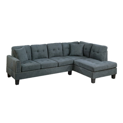2 Piece Velvet Sectional Sofa Set with 2 Accent Pillows in Ash Black