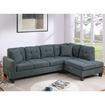 2 Piece Velvet Sectional Sofa Set with 2 Accent Pillows in Ash Black