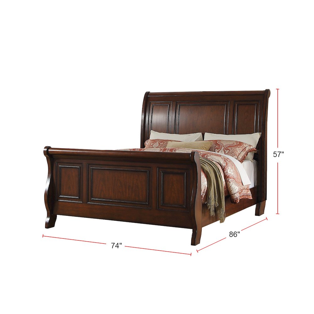 Pine Wood Cal King Sleigh Bed, Cherry Brown