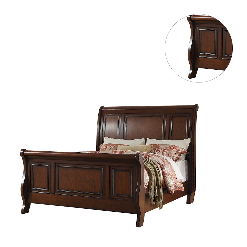 Pine Wood Cal King Sleigh Bed, Cherry Brown
