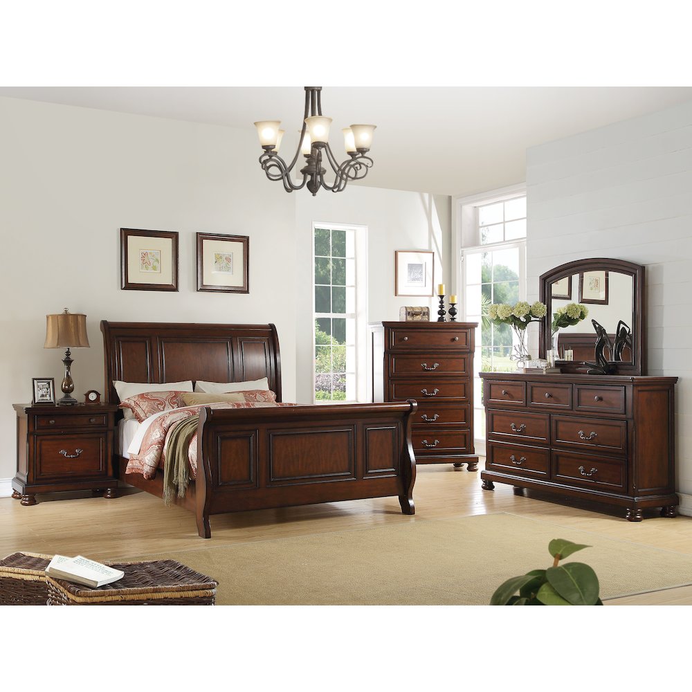 Pine Wood Cal King Sleigh Bed, Cherry Brown