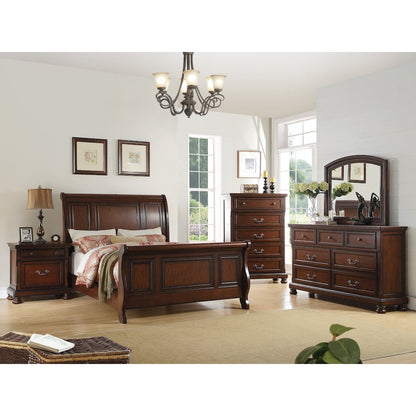 Pine Wood Cal King Sleigh Bed, Cherry Brown