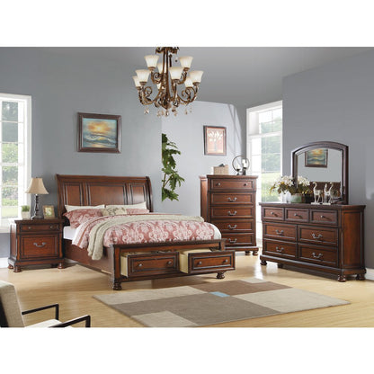 King Sleigh Bed With 2 Drawers, Cherry Brown