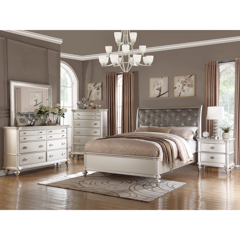 Antique Silver Cal. King Size Bed With Button Tufted Padded HB