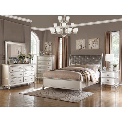 Antique Silver Queen Size Bed with Button Tufted Padded HB
