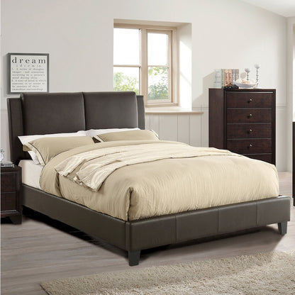 Brown Faux Leather Upholstered Cal. King Size Bed