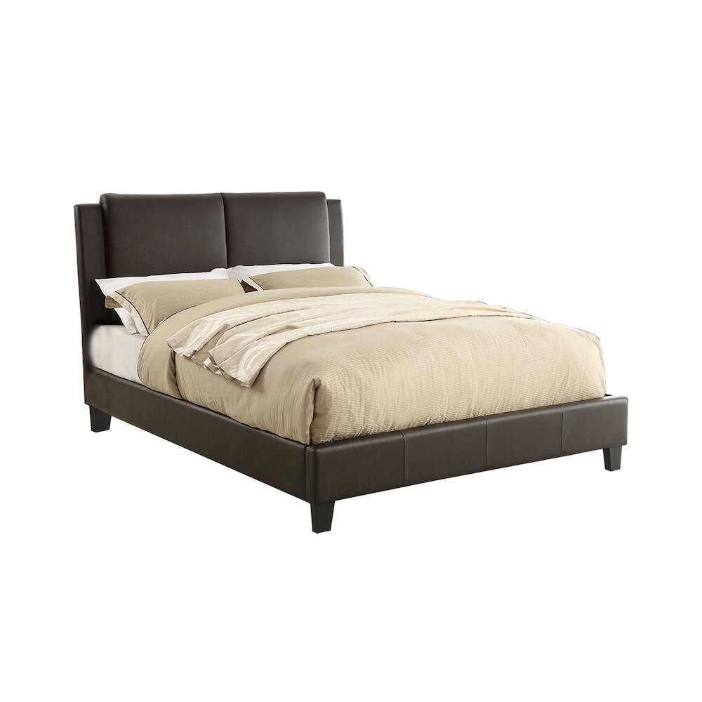 Brown Faux Leather Upholstered Cal. King Size Bed