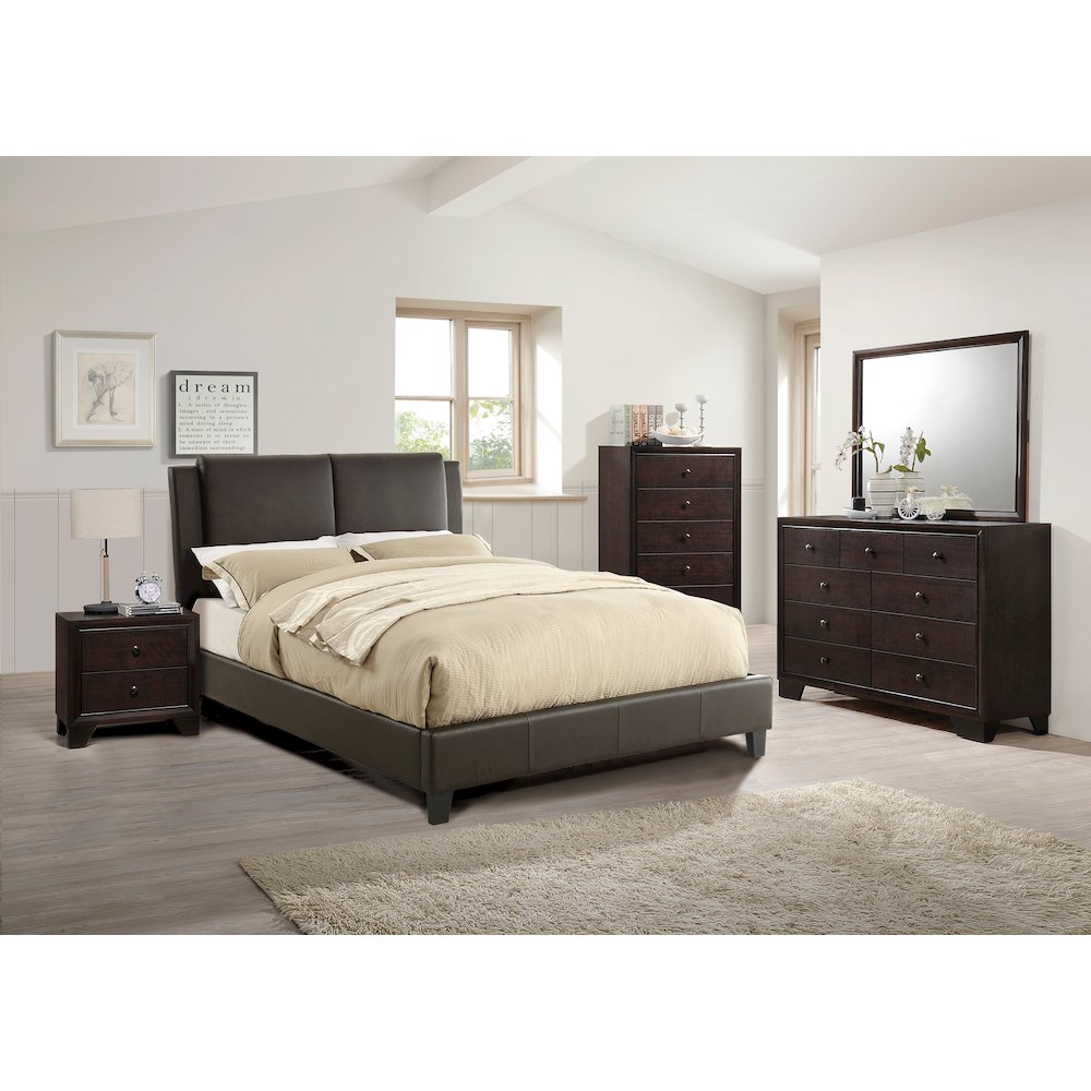 Brown Faux Leather Upholstered Cal. King Size Bed