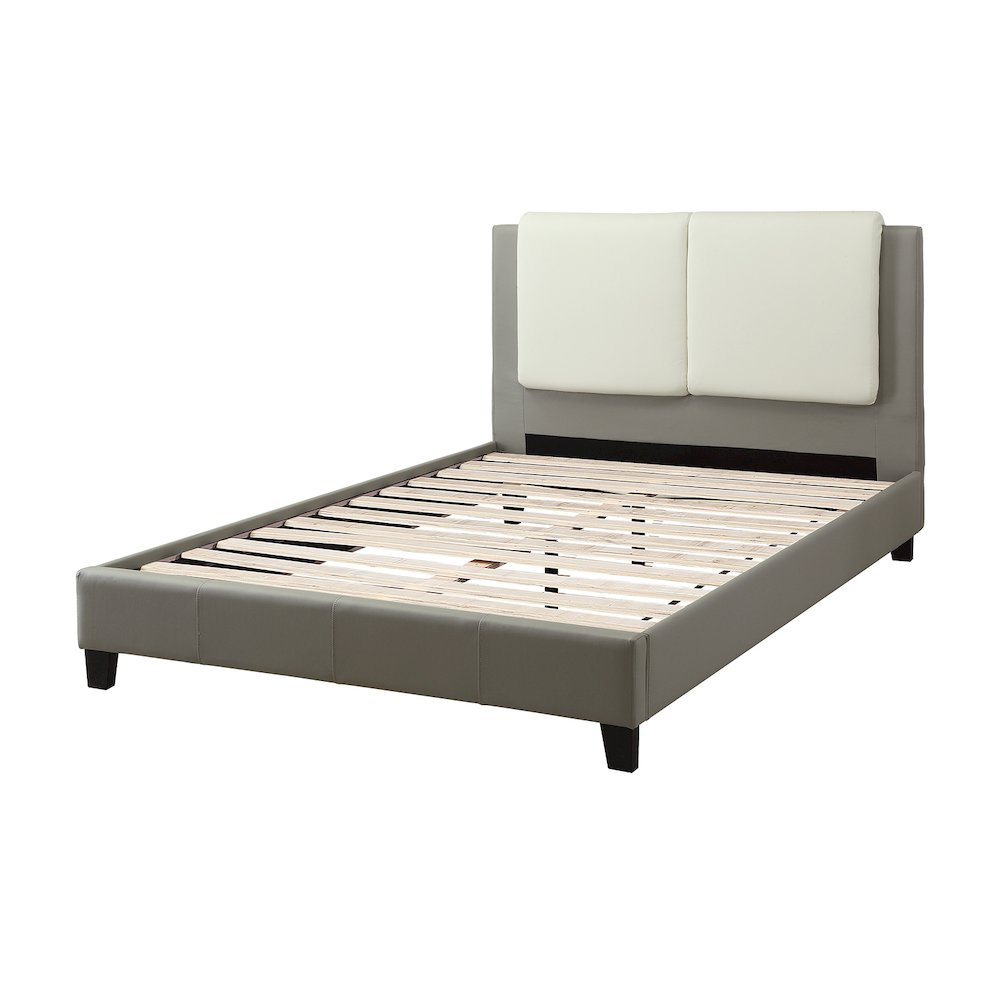 Faux Leather Upholstered Cal. King Size Bed, Grey and White