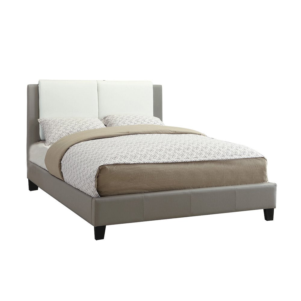 Faux Leather Upholstered Cal. King Size Bed, Grey and White