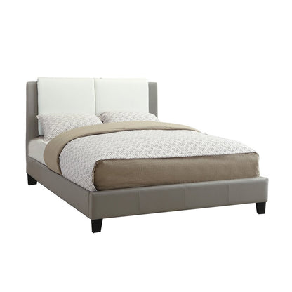 Faux Leather Upholstered Cal. King Size Bed, Grey and White