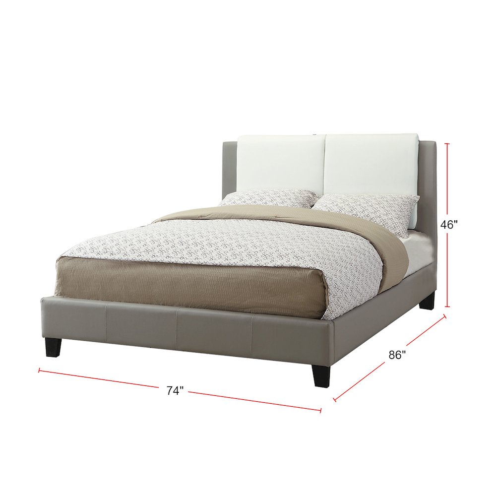 Faux Leather Upholstered Cal. King Size Bed, Grey and White
