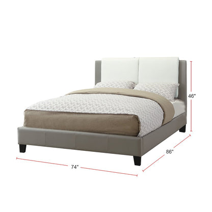 Faux Leather Upholstered Cal. King Size Bed, Grey and White