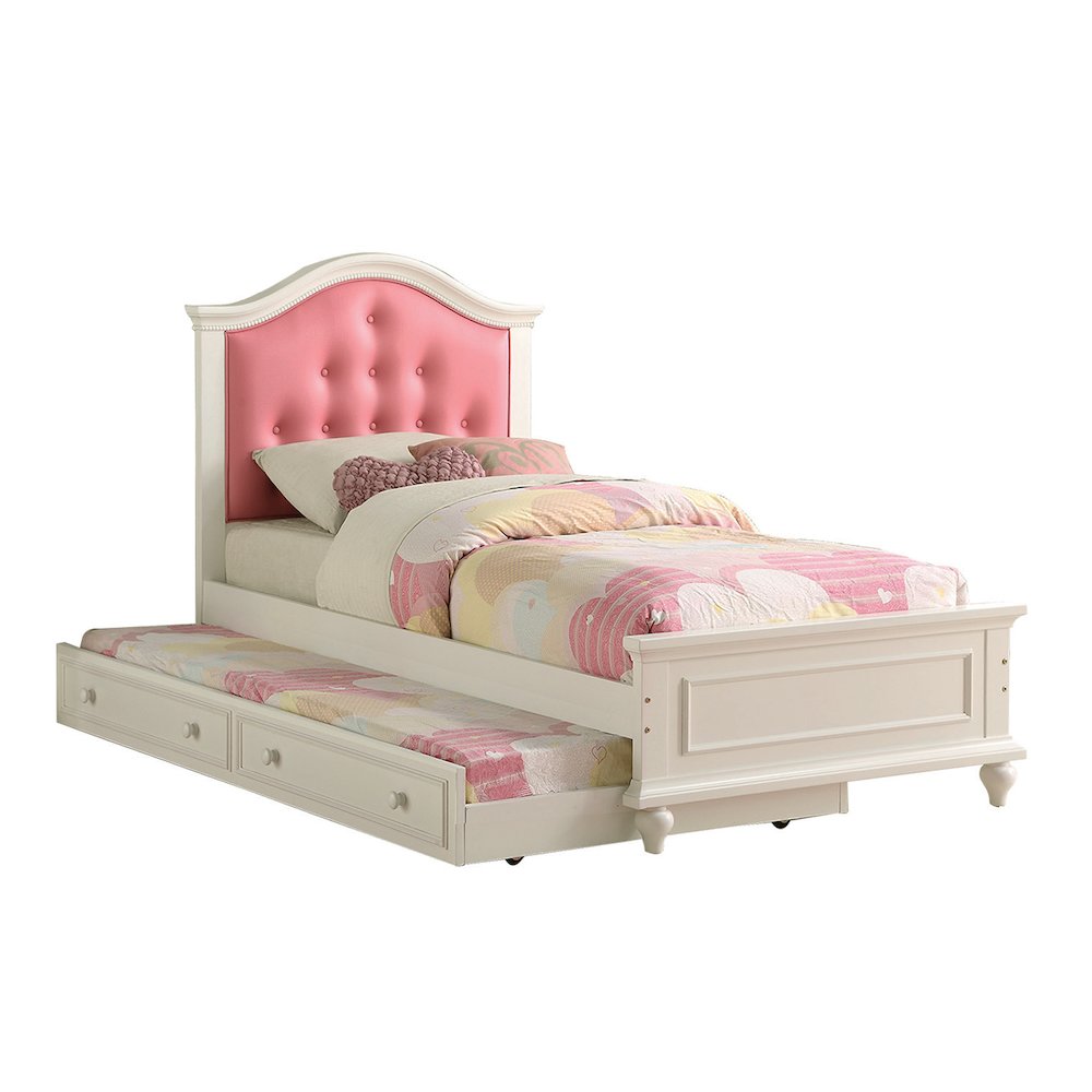Twin Size Bed with Trundle in Pink and White