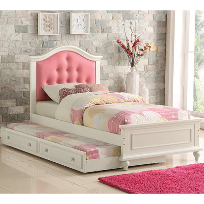 Twin Size Bed with Trundle in Pink and White