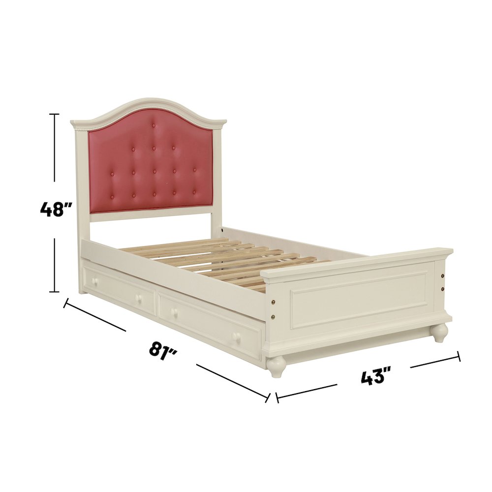 Twin Size Bed with Trundle in Pink and White
